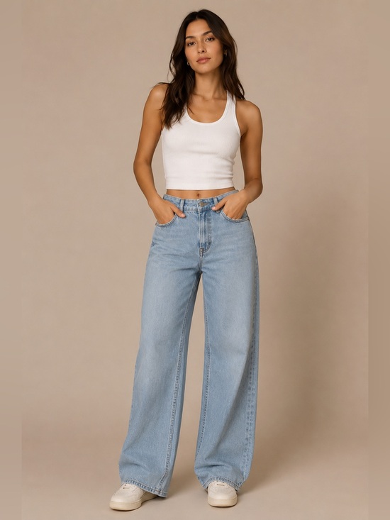 H&M Denim - H&M Light Wash Wide Leg Jeans Women’s Size 10 High Rise Stretch Denim